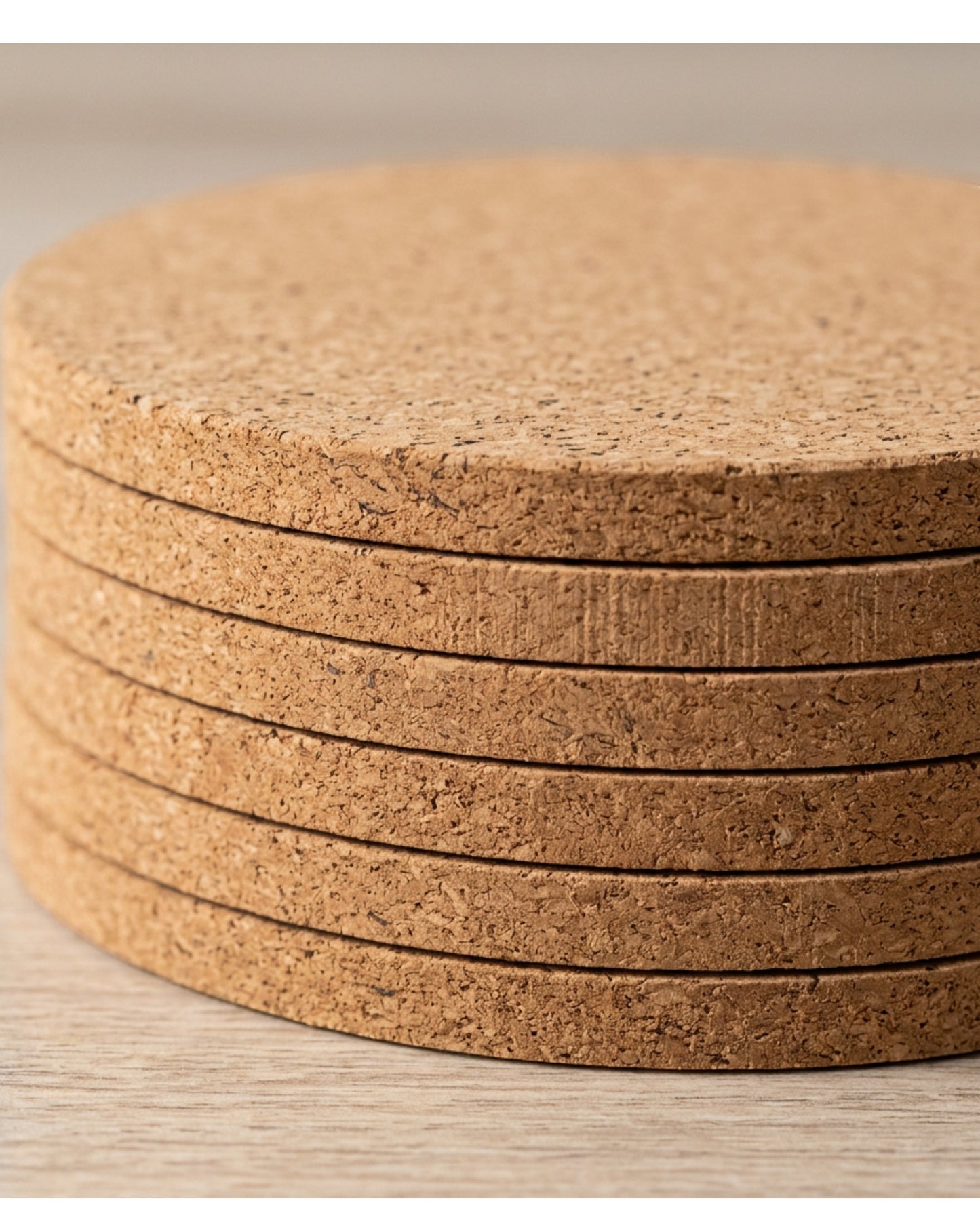 Plvt Round Cork Drink Coasters 10 cm Six Pack - Detail view