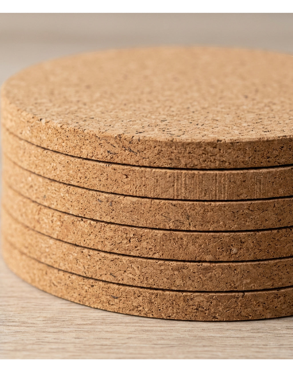 Plvt Round Cork Drink Coasters 10 cm Six Pack - Detail view