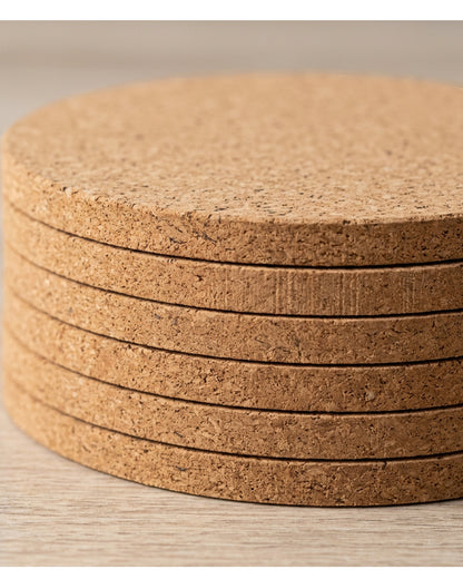 Plvt Round Cork Drink Coasters 10 cm Six Pack - Detail view
