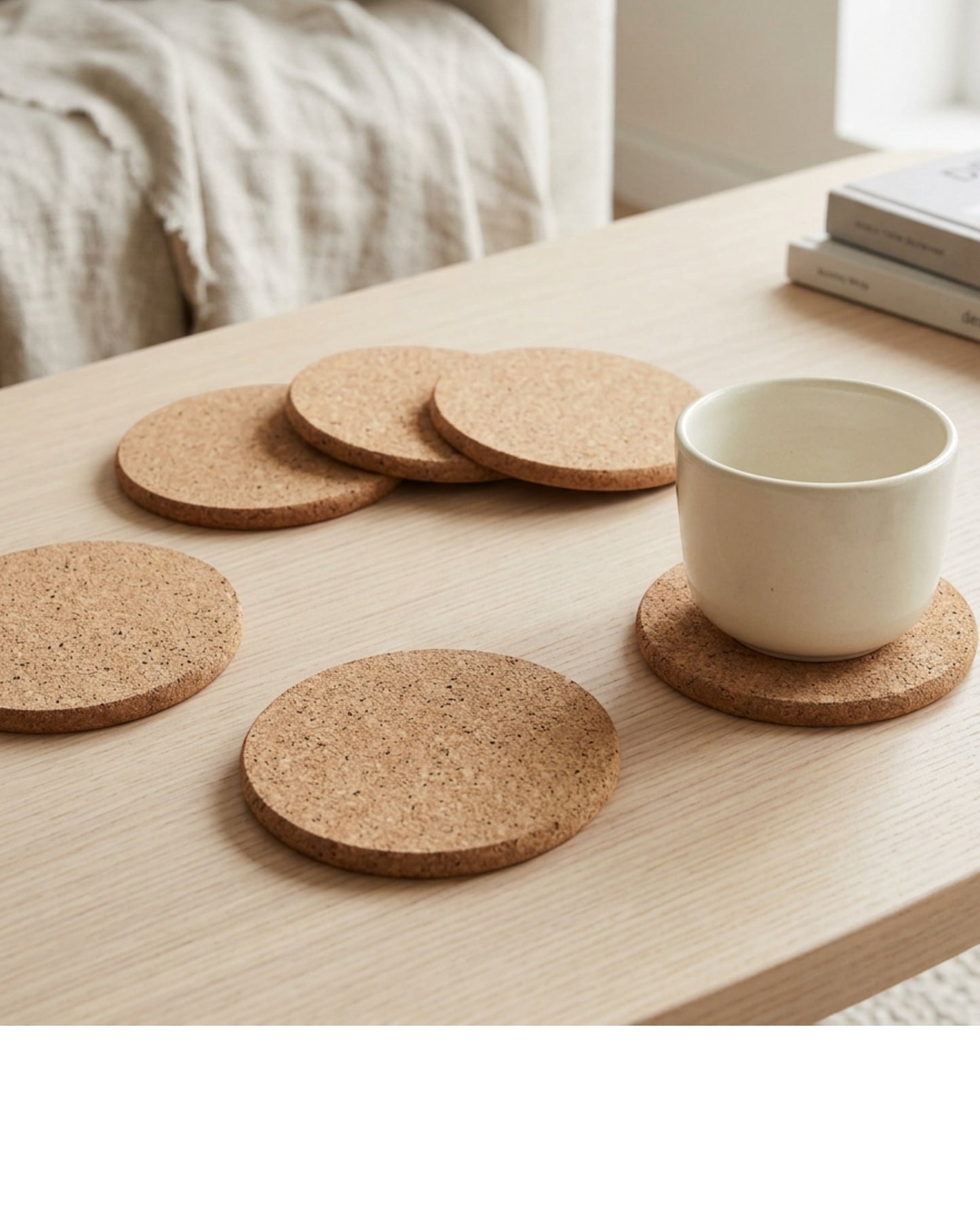 Plvt Round Cork Drink Coasters 10 cm Six Pack - Lifestyle view