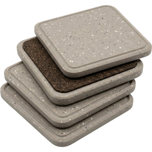 Plvt Square Mineral Composite Coasters 10 cm Grey Four Pack - Product view